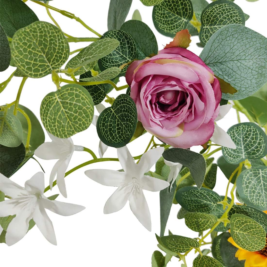 FLCSIed Rose Garland with 8 Pink Flowers, Lush, Natural Looking Leaves and Floral Decor - Image 4