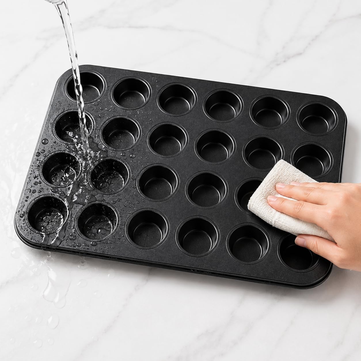 Mini Molde Para Muffins De 24 Tazas Mini Bandeja Para Hornear Antiadherente De Acero Al Carbono Para Magdalenas Con Paquete De 500 Revestimientos Blancos Para Magdalenas Desechables