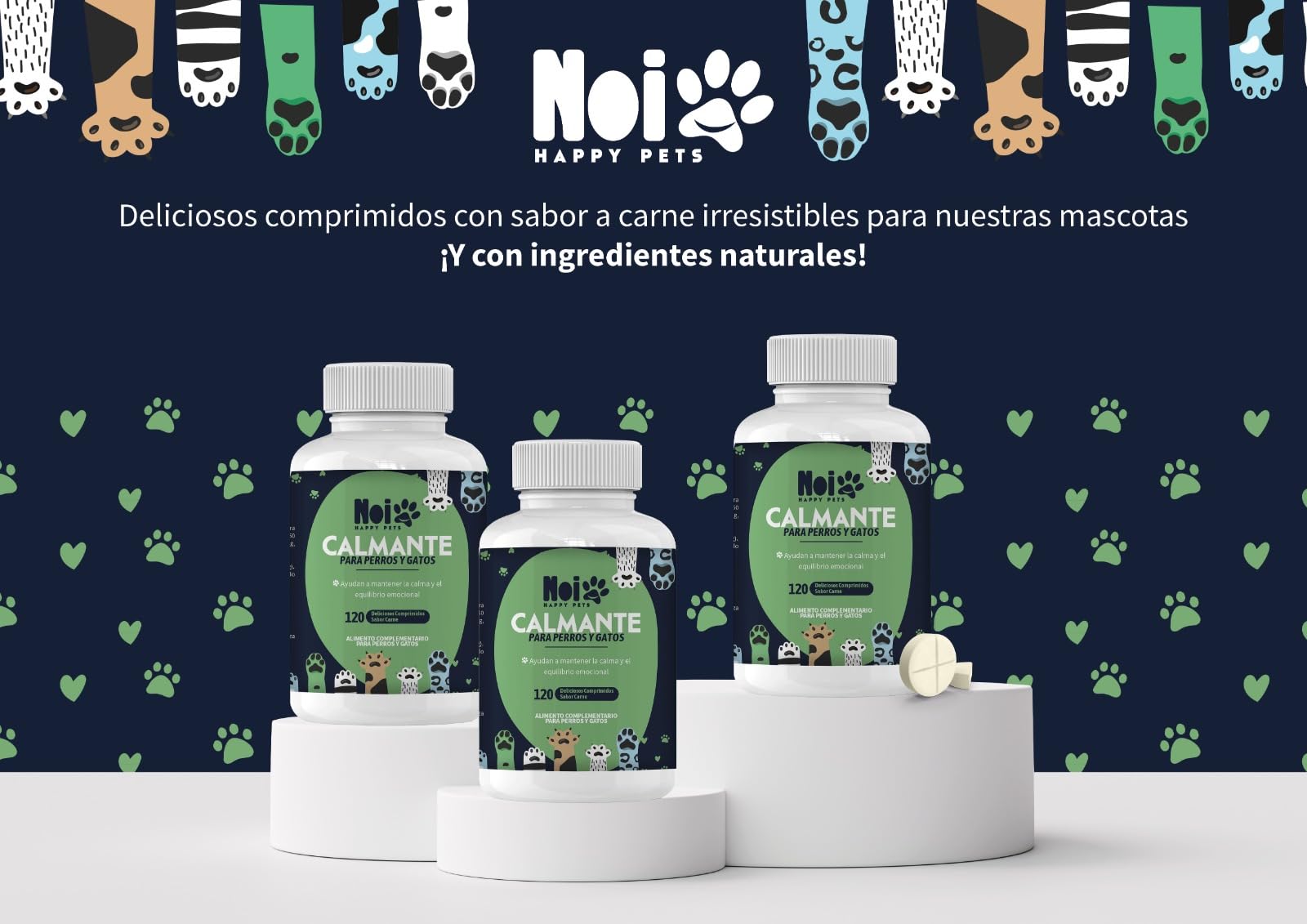 Calmante Natural para Perros y Gatos. Comprimidos de Sabor a Carne. Alivia Estrés y Ansiedad. Ingredientes Naturales Seguros. Mejora el Bienestar Emocional de Mascotas