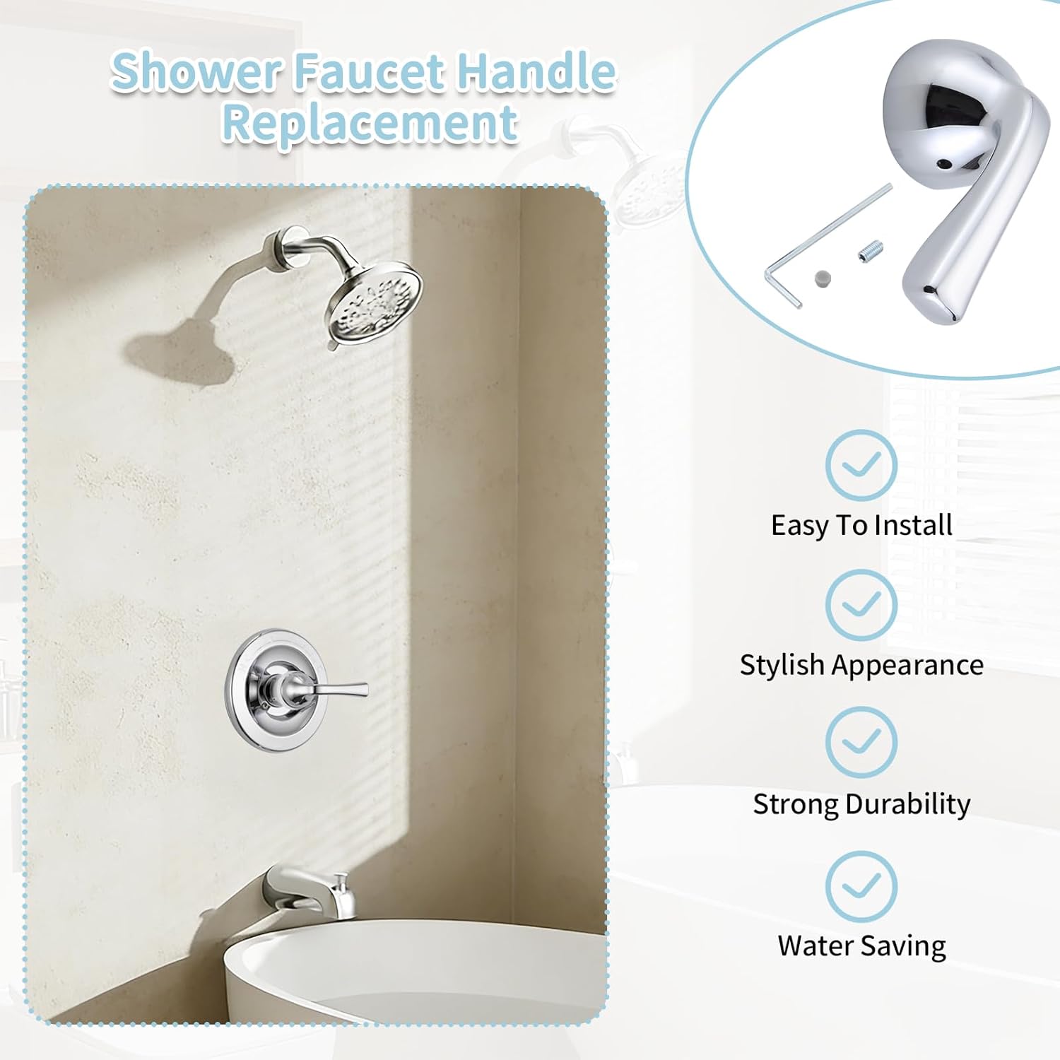 Shower Handle Replacement for Delta RP74148, Compatible with Delta Foundation Series Single Handle Tub/Shower Faucets, Single Lever Handle Repair Kit (Chrome)