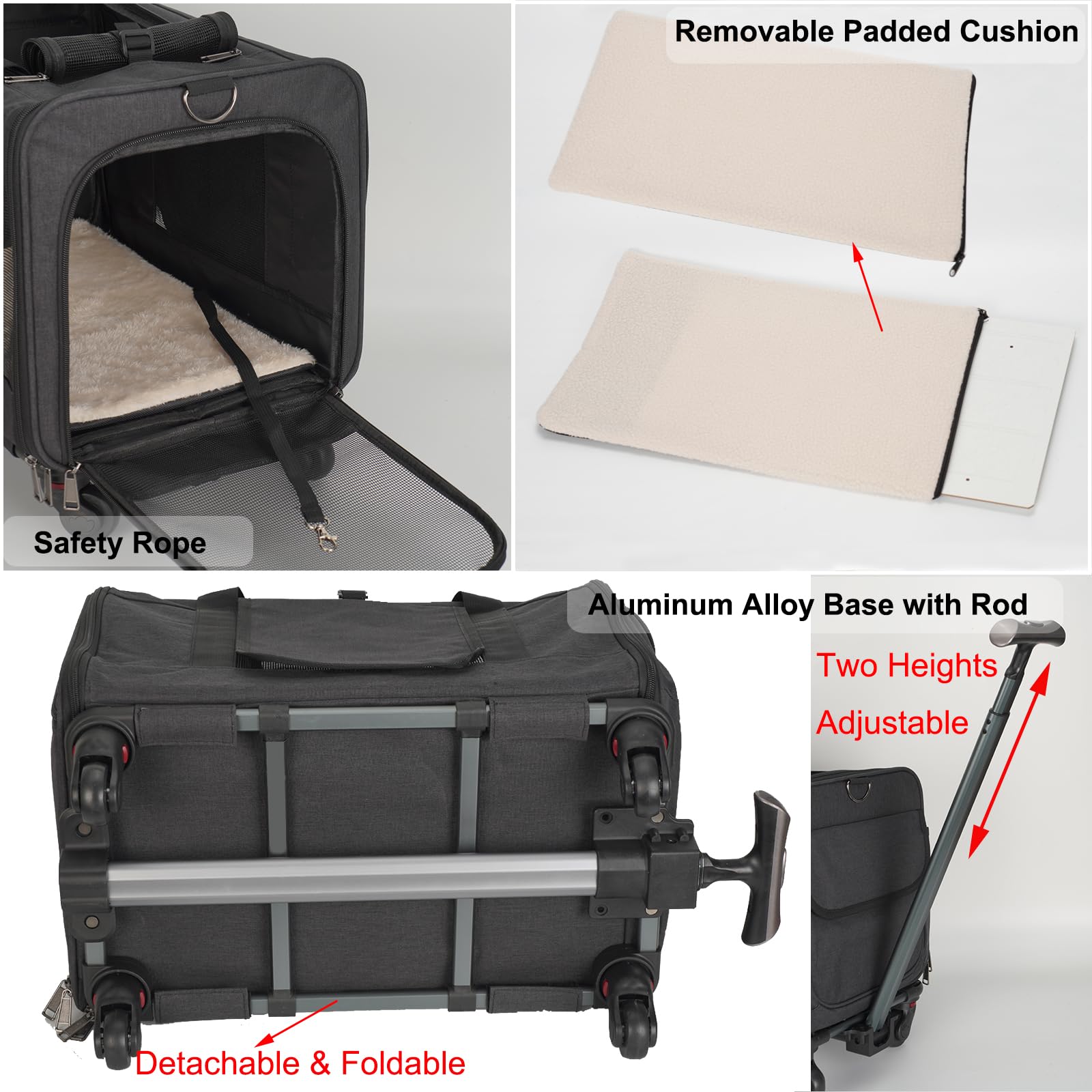 FLYAMAPIRIT Transportin para Perros Pequeños y Medianos y Gatos, Bolsa de Transporte Portátil, Bolsa de Viaje Portátil con Asa Telescópica y Ruedas Desmontables