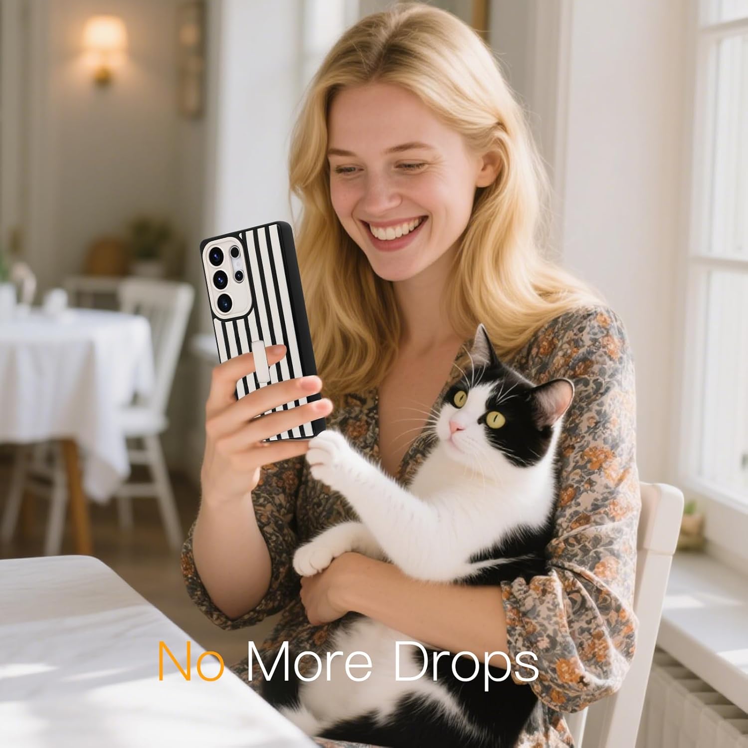 SOKAD Magnetic Stripes Case for Samsung Galaxy S25 Ultra with Finger Strap Kickstand, Compatible with Magsafe, Cute Vertical Striped Designed for Women Men, Full Camera Protection Cover, Black White - Image 7