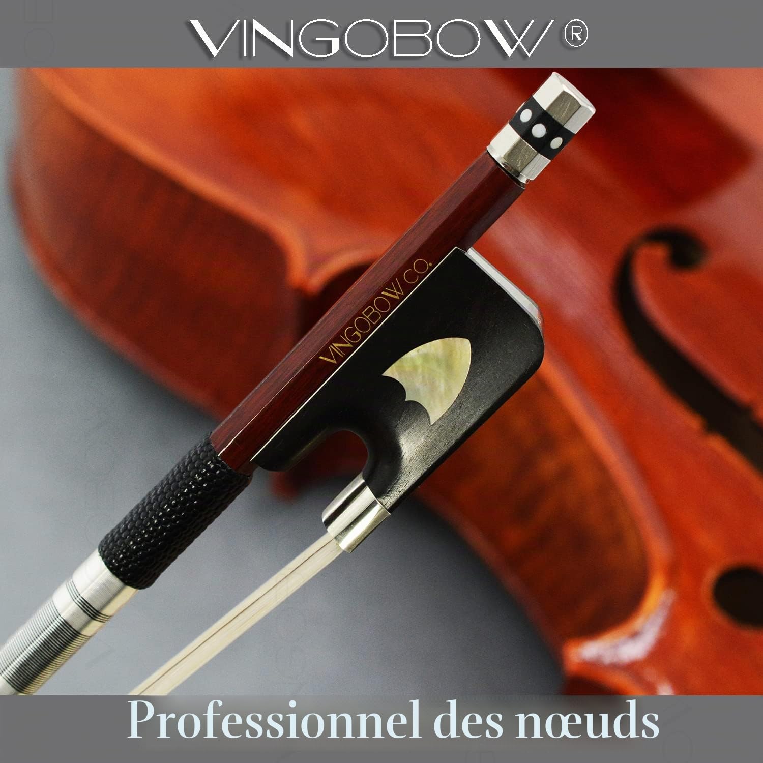 Archet de violoncelle Vingobow Pernambuco pour joueurs professionnels Son profond et chaleureux Concerto en crin de cheval naturel niveau 4/4 taille