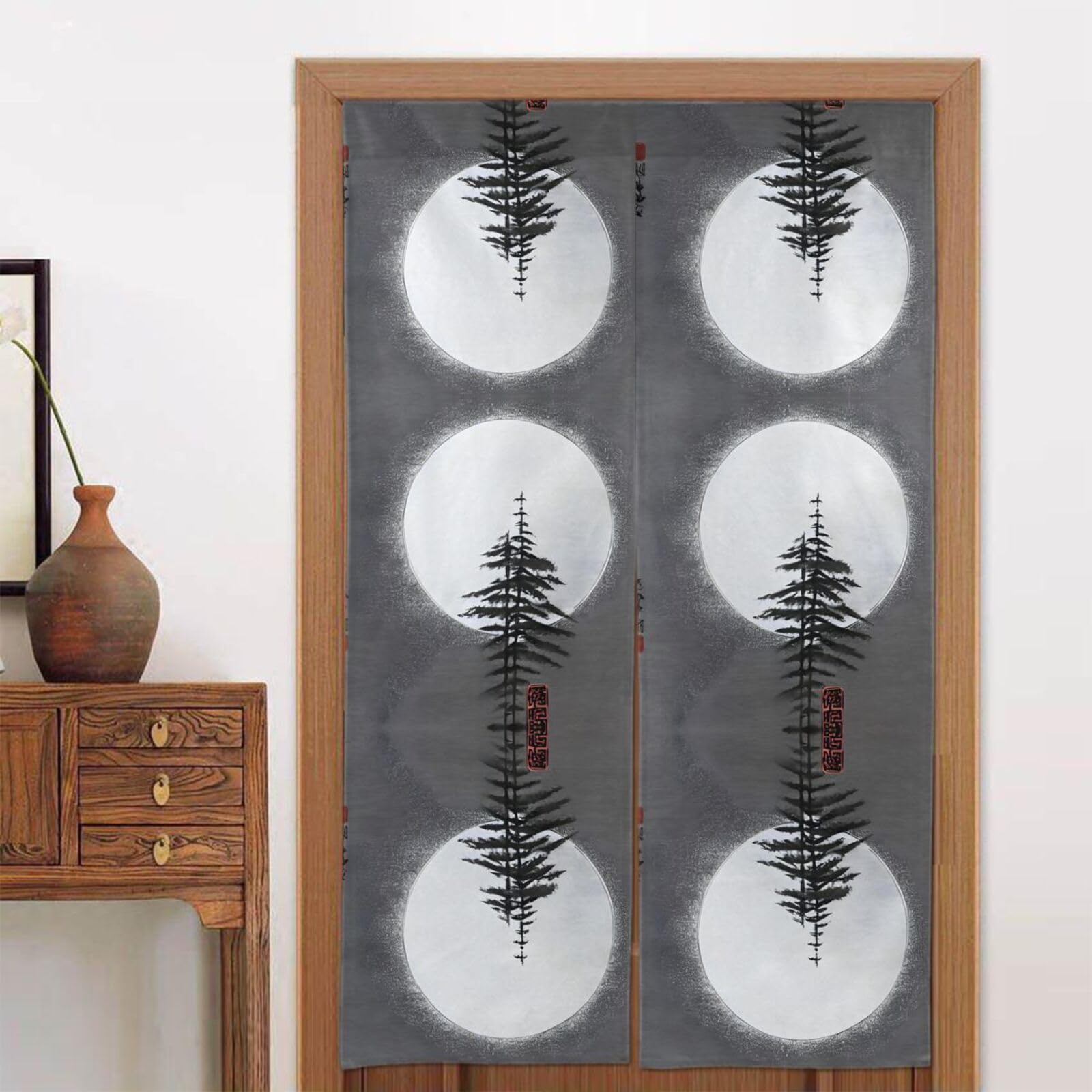 CNTDBU Moon Pine Tree Door Curtain 34x56 Inch-Room Divider Panel for Privacy, Entryway Screen for Kitchen Bedroom