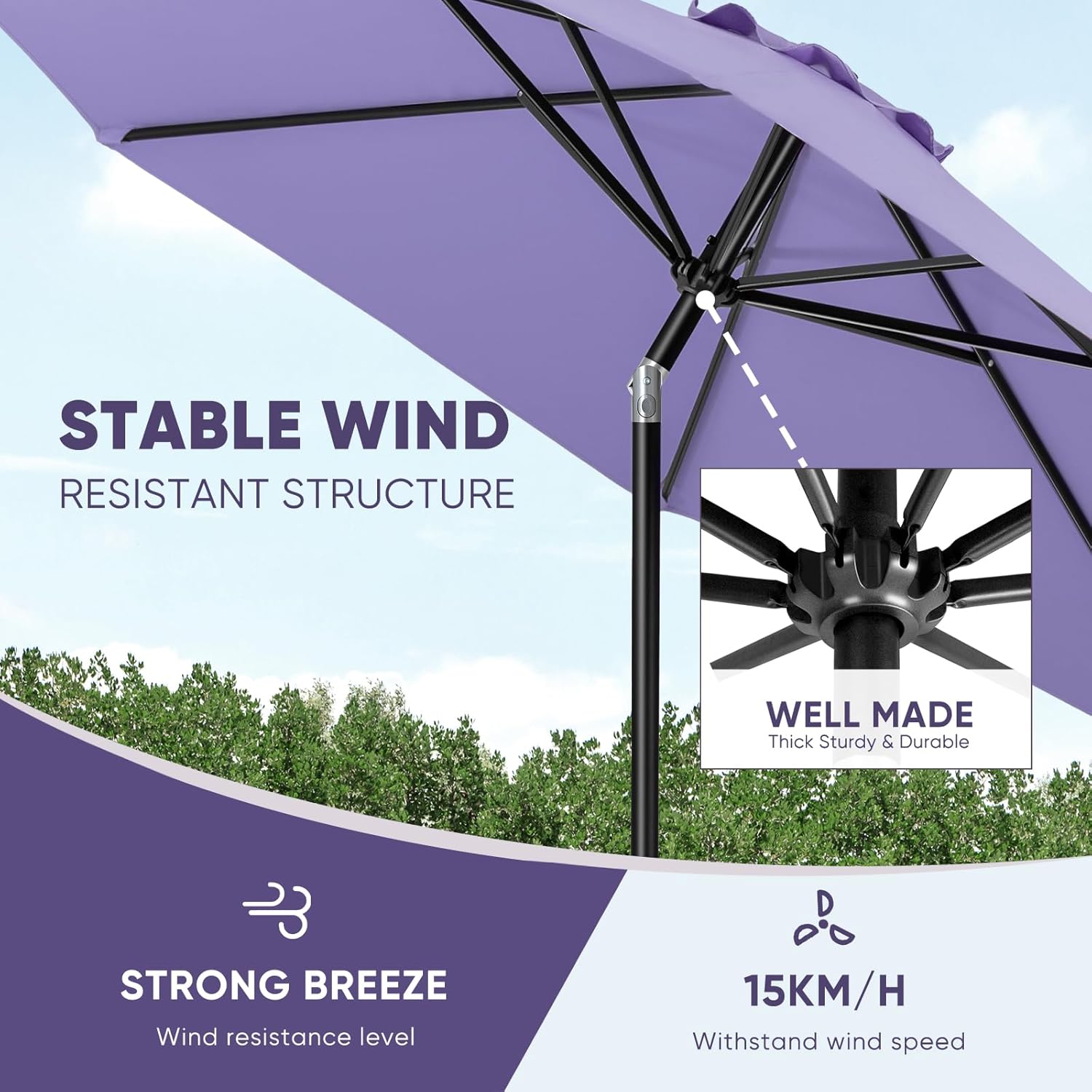 Tempera Patio Market Outdoor Table Umbrella with Push Button Tilt and Crank, Large Sun Umbrella with Sturdy Pole & Fade Resistant Canopy, Easy to Set