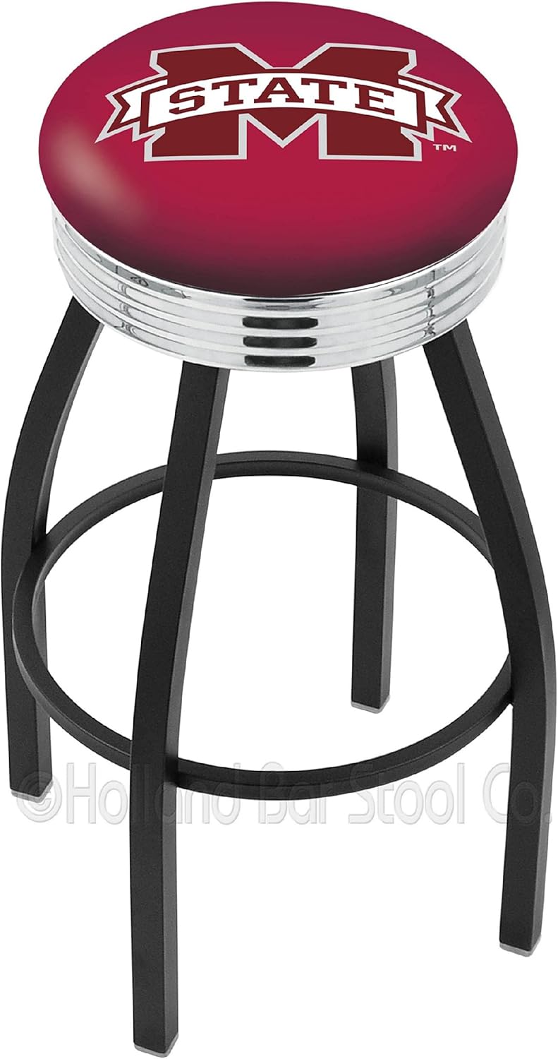 HBS L8B3C Mississippi State 30" Swivel Bar Stool with a Black Wrinkle and Chrome Finish