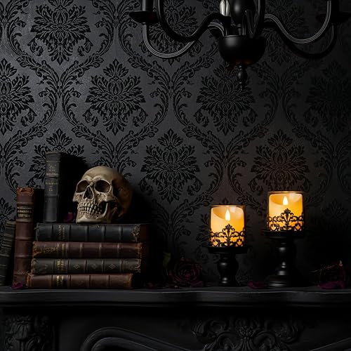 Miniatura 9 de Portavelas góticos de huracán, metal negro con funda de vidrio, juego de 2 soportes decorativos para velas, 5.9 y 7.9 pulgadas de altura, 4 pulgadas