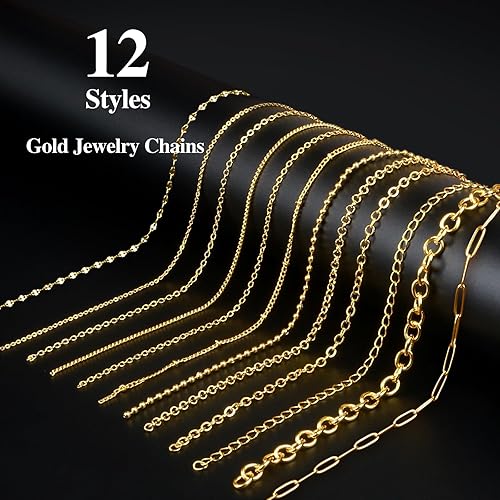 Miniatura 2 de Ecoofor Cadenas de oro para hacer joyas, 95.1 pies, 12 rollos de cadenas de joyería para hacer collares, pulseras, joyas con anillos de saltocierres
