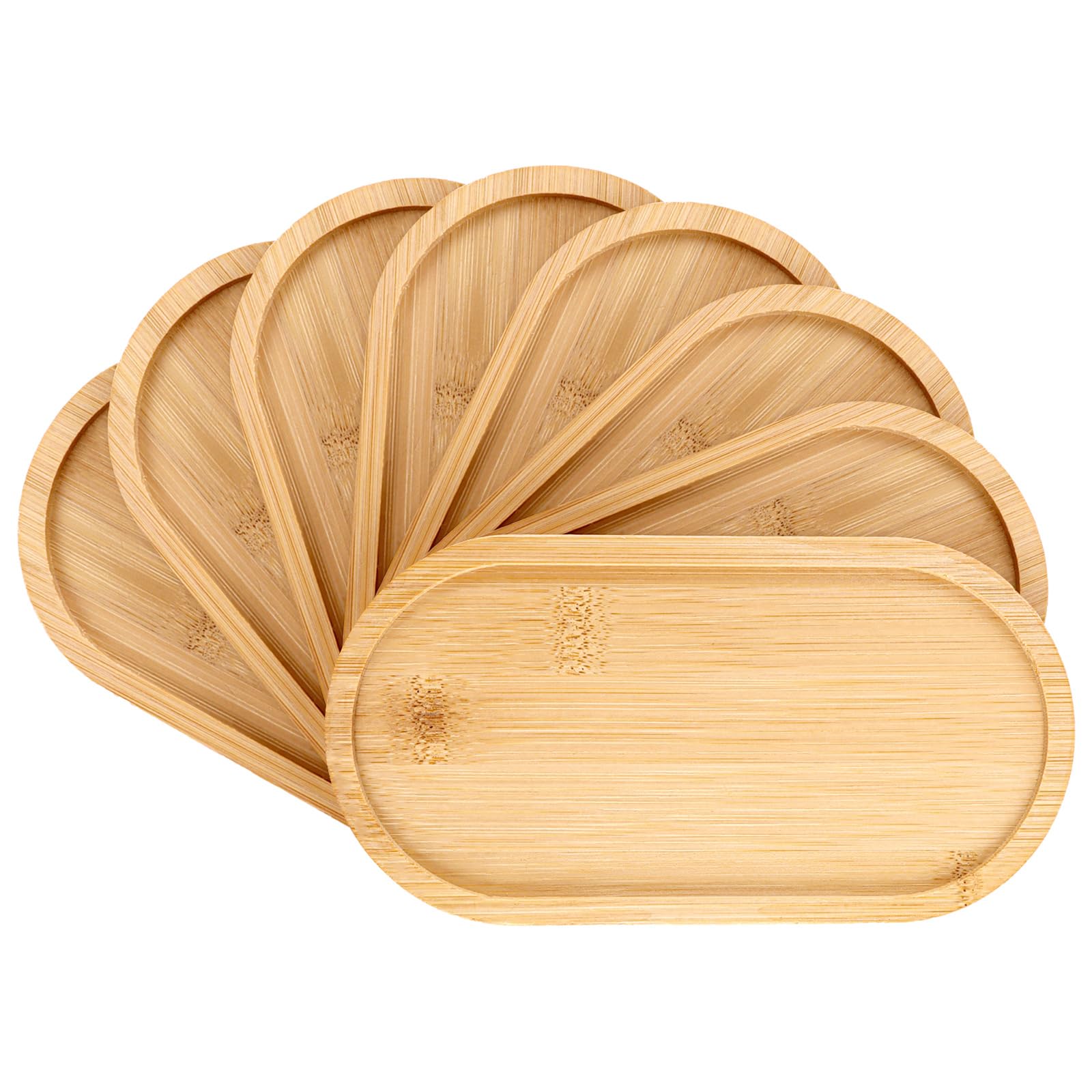 WOPPLXY 8 Stück Holztablett Klein, 19,5 x 9,5 x 1cm Kleines Tablett, Ellipse Bambus Tablett für Frühstück, Kaffee, Brot, Tee, Kuchen, Handtücher und Duschzubehör