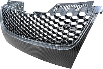 BST BSSP Front Bumper Grille Carbon Fiber Print Upper Hex Mesh Upper Grill Comptble with 2006-2009 VW Volkswagen GTI GLI Jetta MK5, W/o Hole