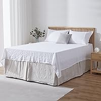 Vista 23 de Simple&Opulence - Falda de cama de lino belga con caída a medida de 14 pulgadas, con pliegues, ajuste fácil, transpirable, de lino natural premium