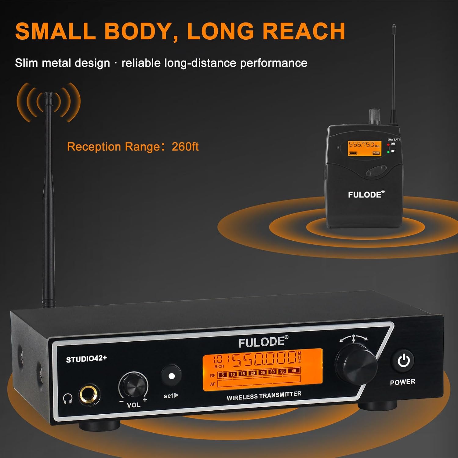 in Ear Monitor System, UHF Wireless Mono IEM with Metal Rackmount Transmitter, 4 Bodypack Receivers & in-Ear Monitoring Headphones, 100 Frequencies, 262ft Range for Musicians, Singers, Stage