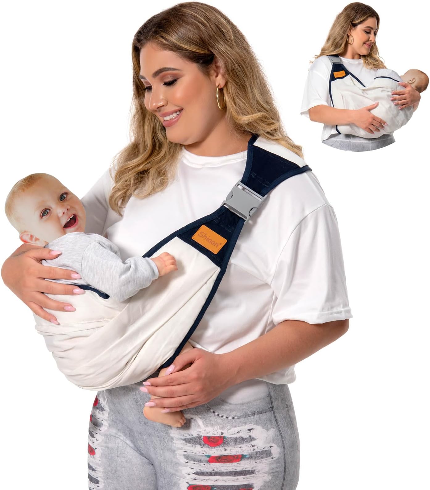 Baby Sling Carrier Newborn to Toddler, Adjustable Easy Baby Carrier Sling Wrap for Easy Wearing Carrying, Toddler Carrier Sling Ideal for Baby Registry Carrying 7-45 lbs, White