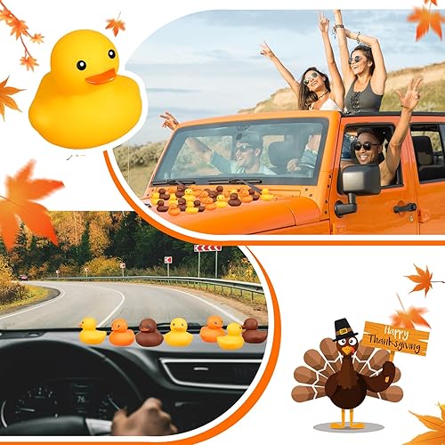 Miniatura 6 de Patos de goma marrones y amarillos para otoño, otoño, Acción de Gracias, patos chirriantes para fiesta temática de otoño, decoración de piscina,