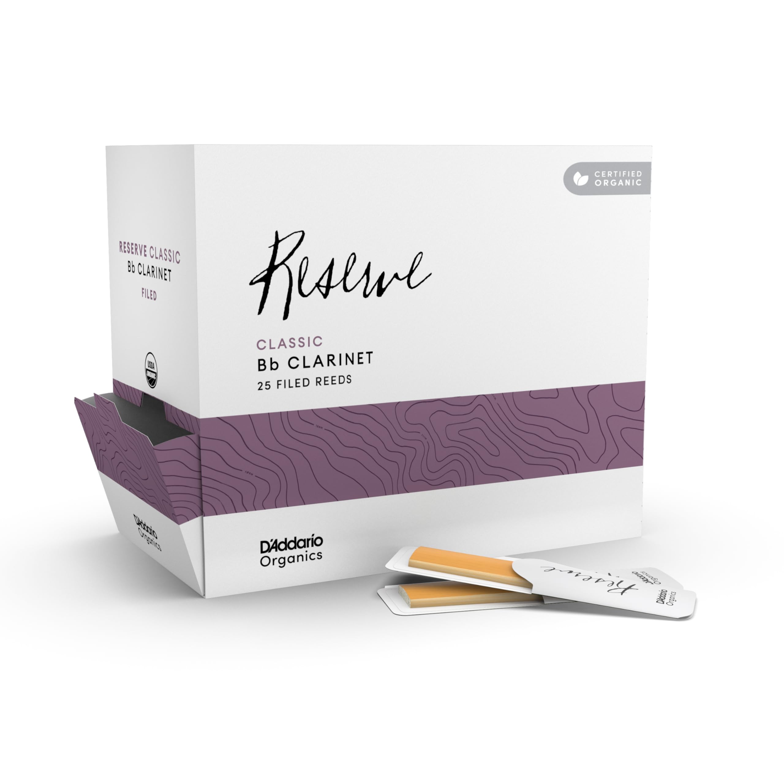 Cañas D'Addario Organic Reserve Classic para clarinete en Sib, fuerza 3, paquete de 25