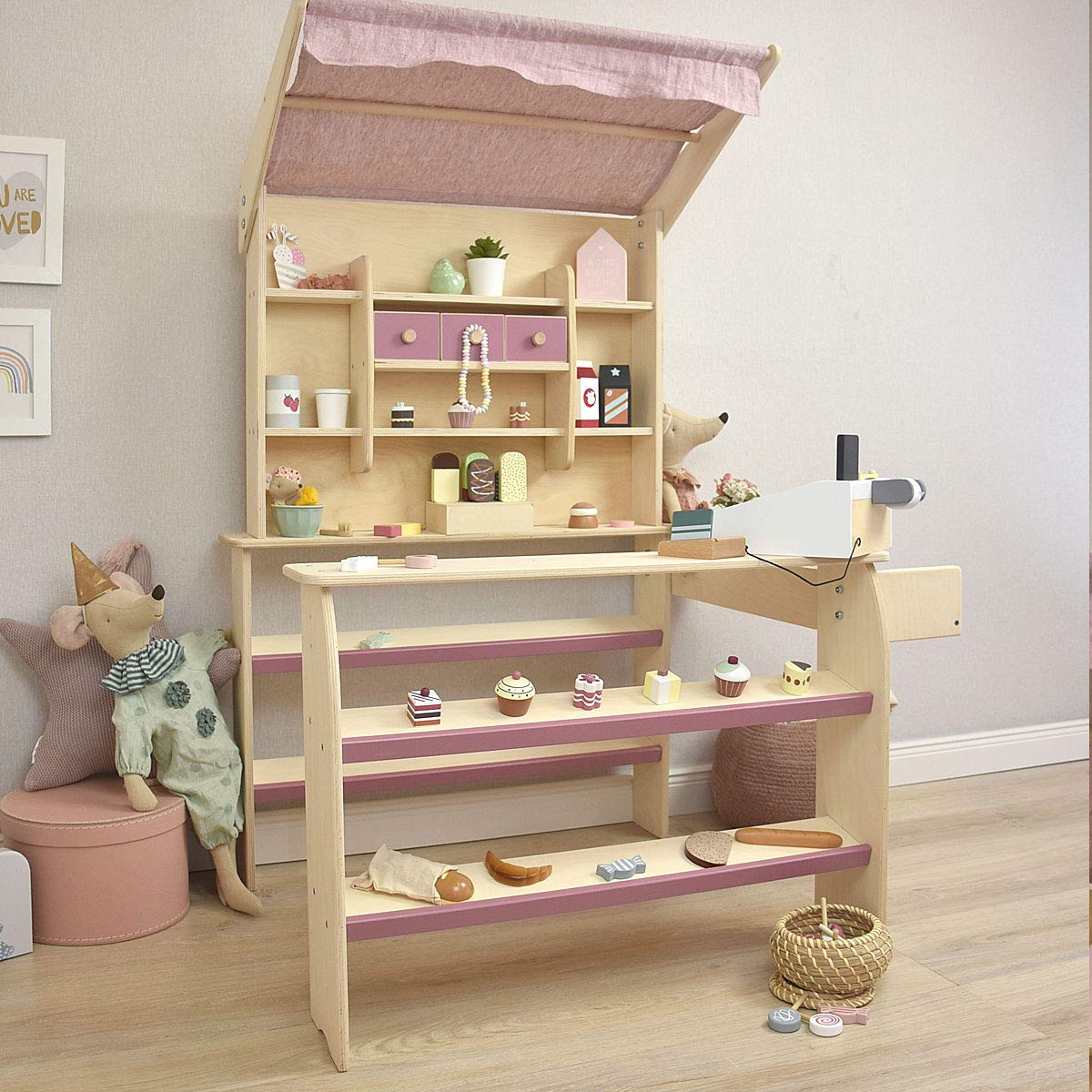 Meppi Kaufladen Lollipop aus Holz rosa/Natur - Kaufmannsladen für Kinder - Marktstand