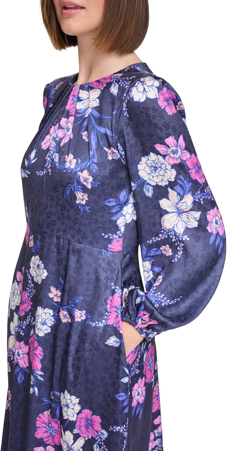 Jessica Howard Womens Satin Jacquard Long Sleeve Boat Neck Long DressCasual Dress - Image 4