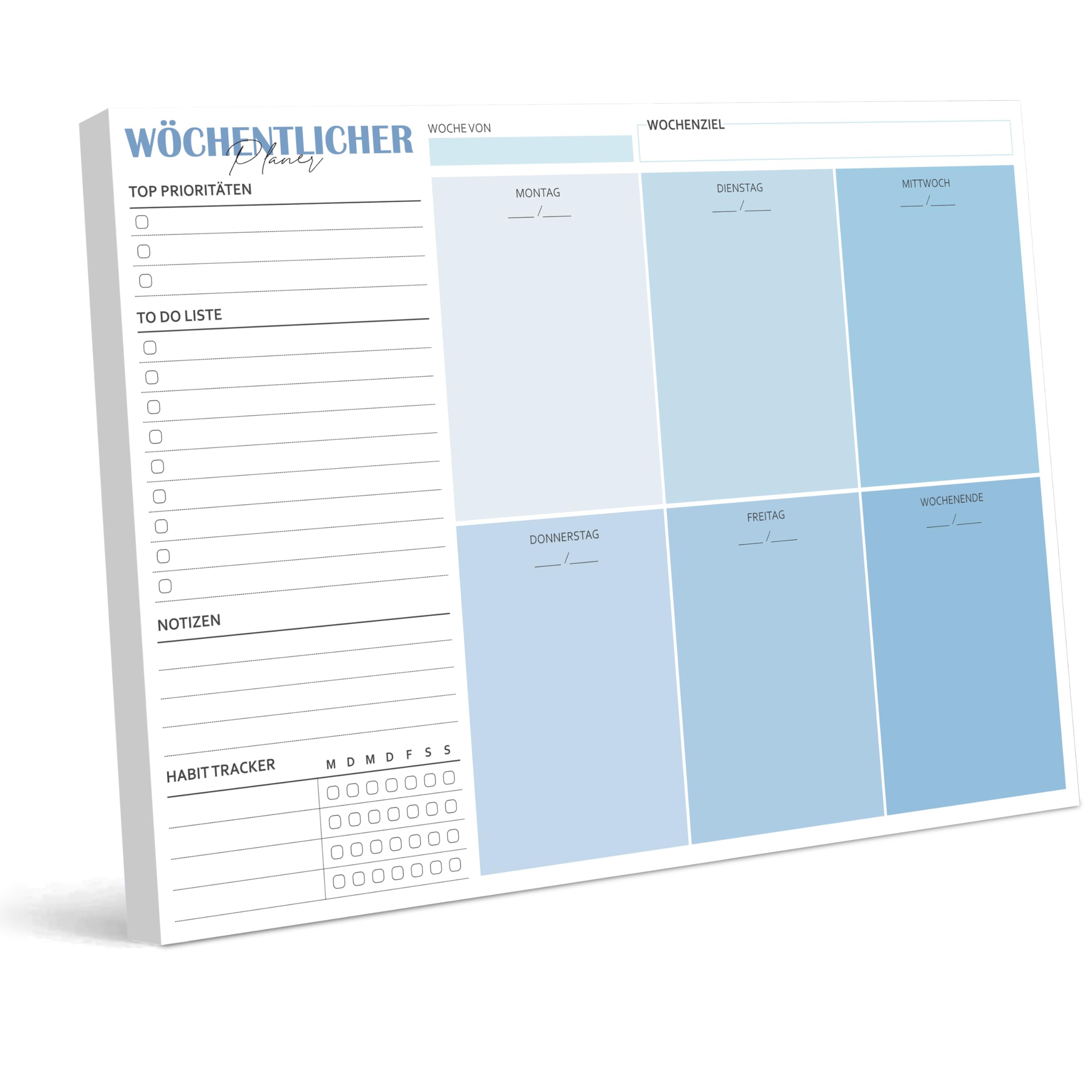 BIROYAL Weekly Planner Pad A4 without Fixed Date (50 Pages), Desk Pad with ToDo List