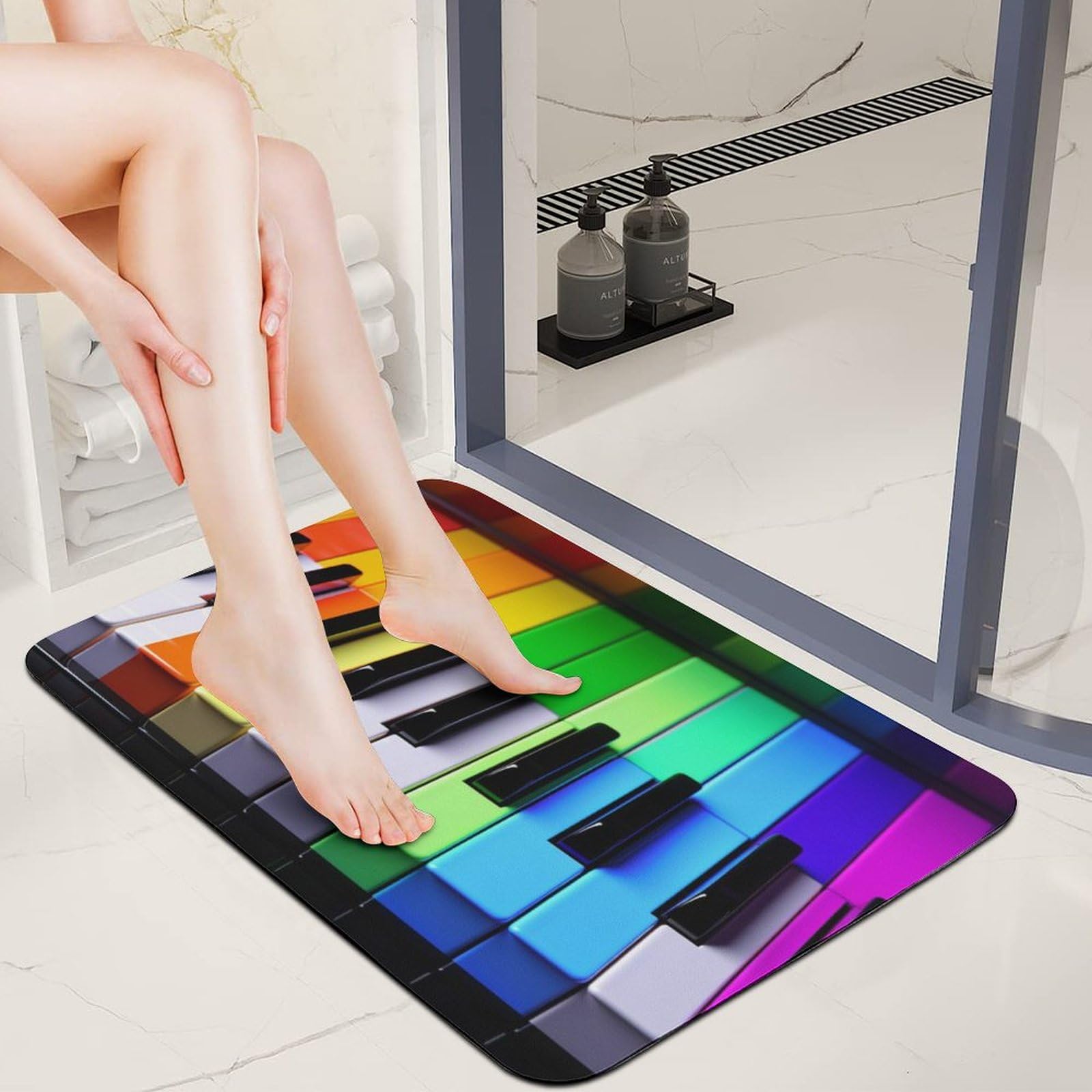Tapis de bain en pierre de diatomée arc-en-ciel piano