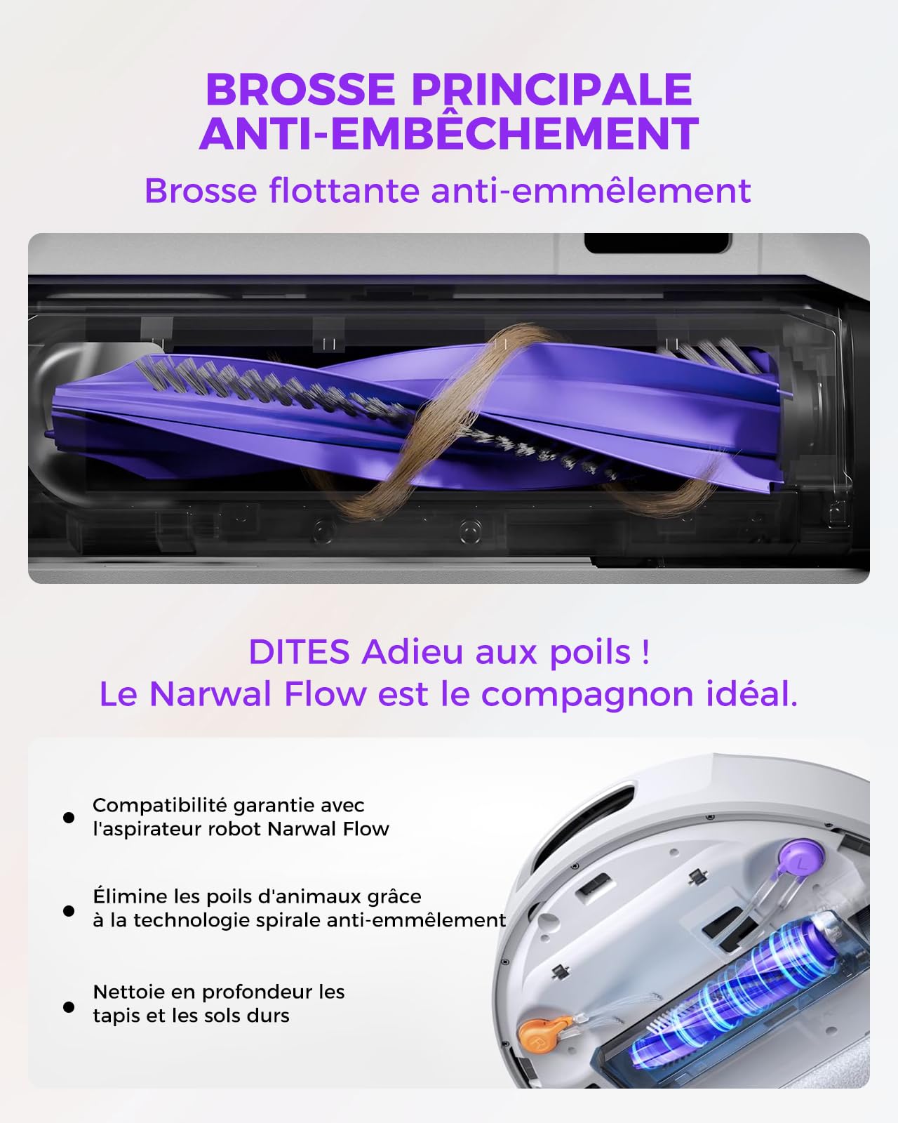 Flow accessoires pour Narwal Flow Robot Aspirateur, 22 Pièces 1 Brosse principale, 3 Lingettes de piste, 4 Filtres HEPA, 6 Brosses latérales, 6 Sacs à poussière,1 Brosse de nettoyage et