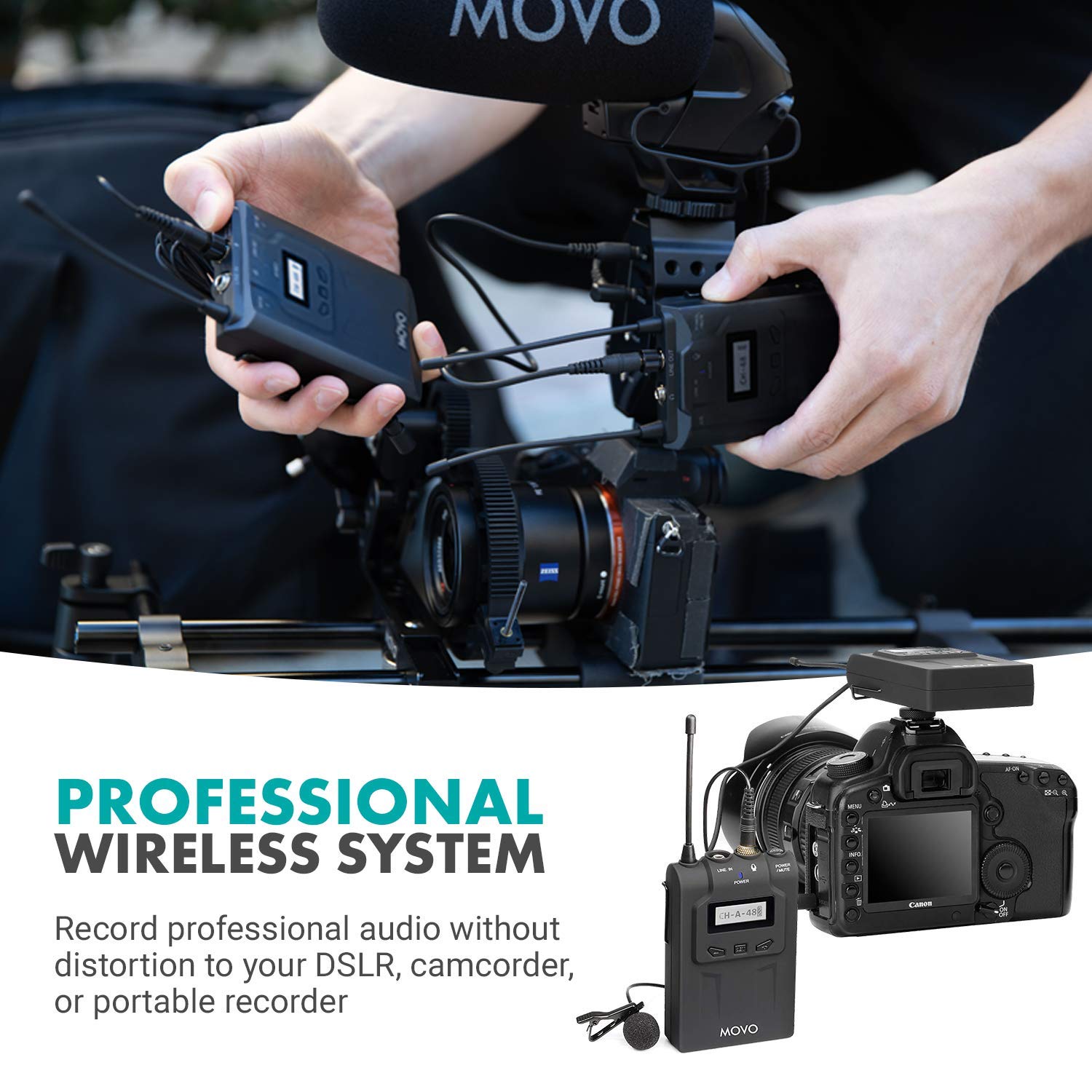 Movo WMIC80 UHF Expandable Wireless Lavalier Microphone System with Lavalier Mic and Bodypack
