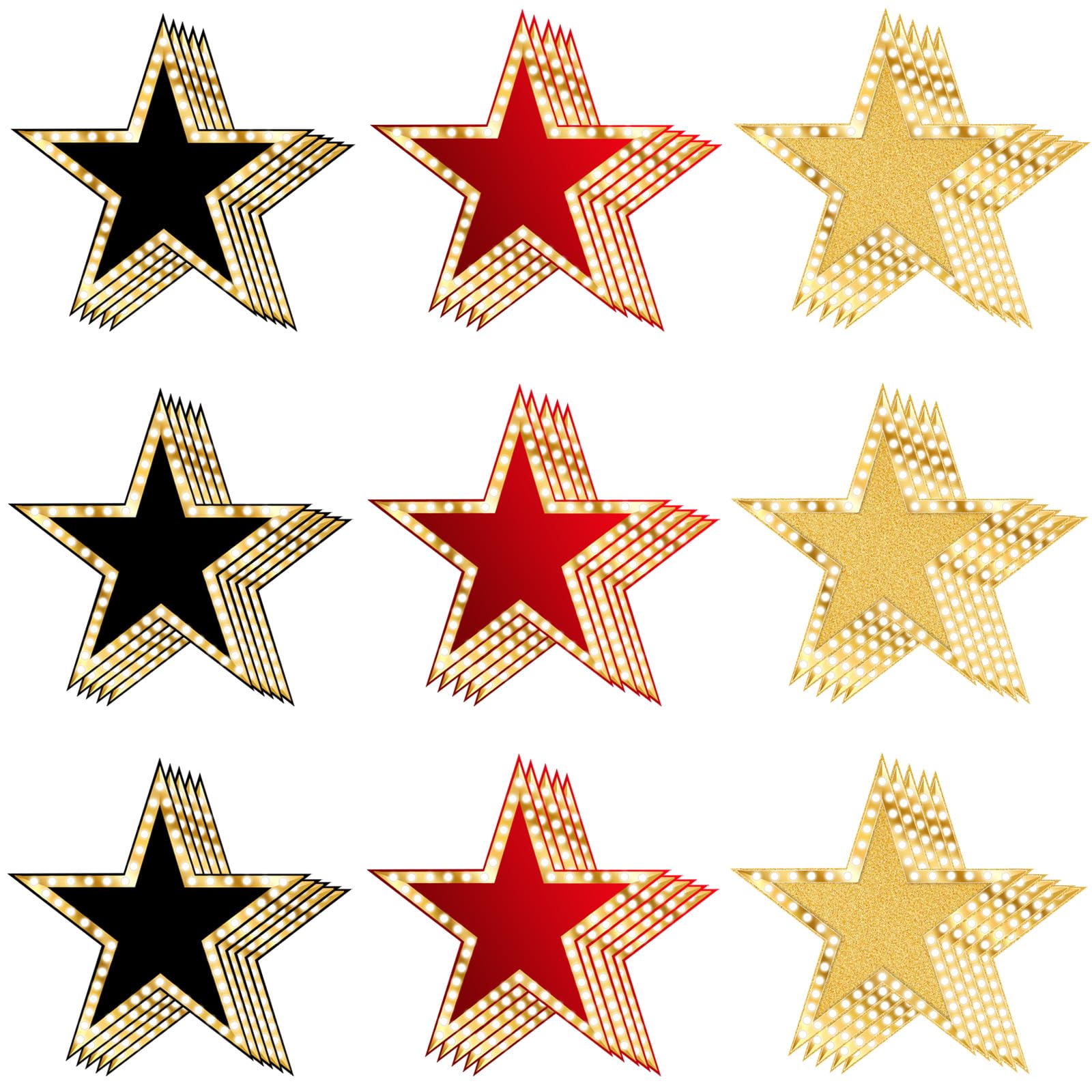 Vuzvuv 48Pcs 3 Colors Movie Star Cutouts Paper with 100Pcs Glue Points for Wall Bulletin Board Decorations or Theme Party or Classroom Decor Supplies