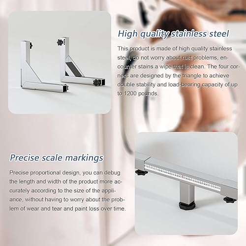 Miniatura 4 de Chinchilla Base de soporte móvil de acero inoxidable resistente para nevera, soporte de lavadora con ruedas, plataforma de muebles ajustable para