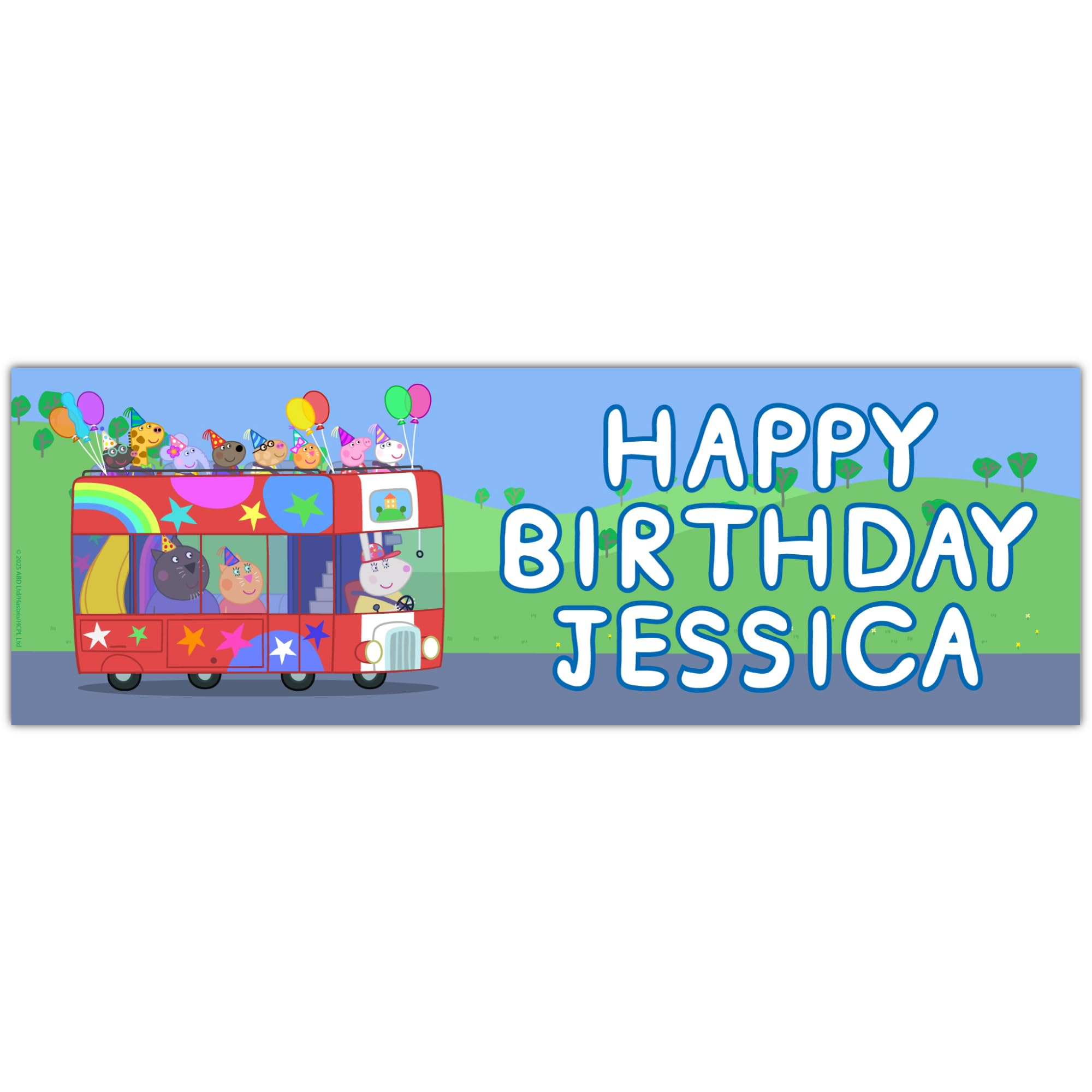 Peppa Pig Birthday - Party Bus Personalised Banner Wall Sticker (90cm width x 30cm height)