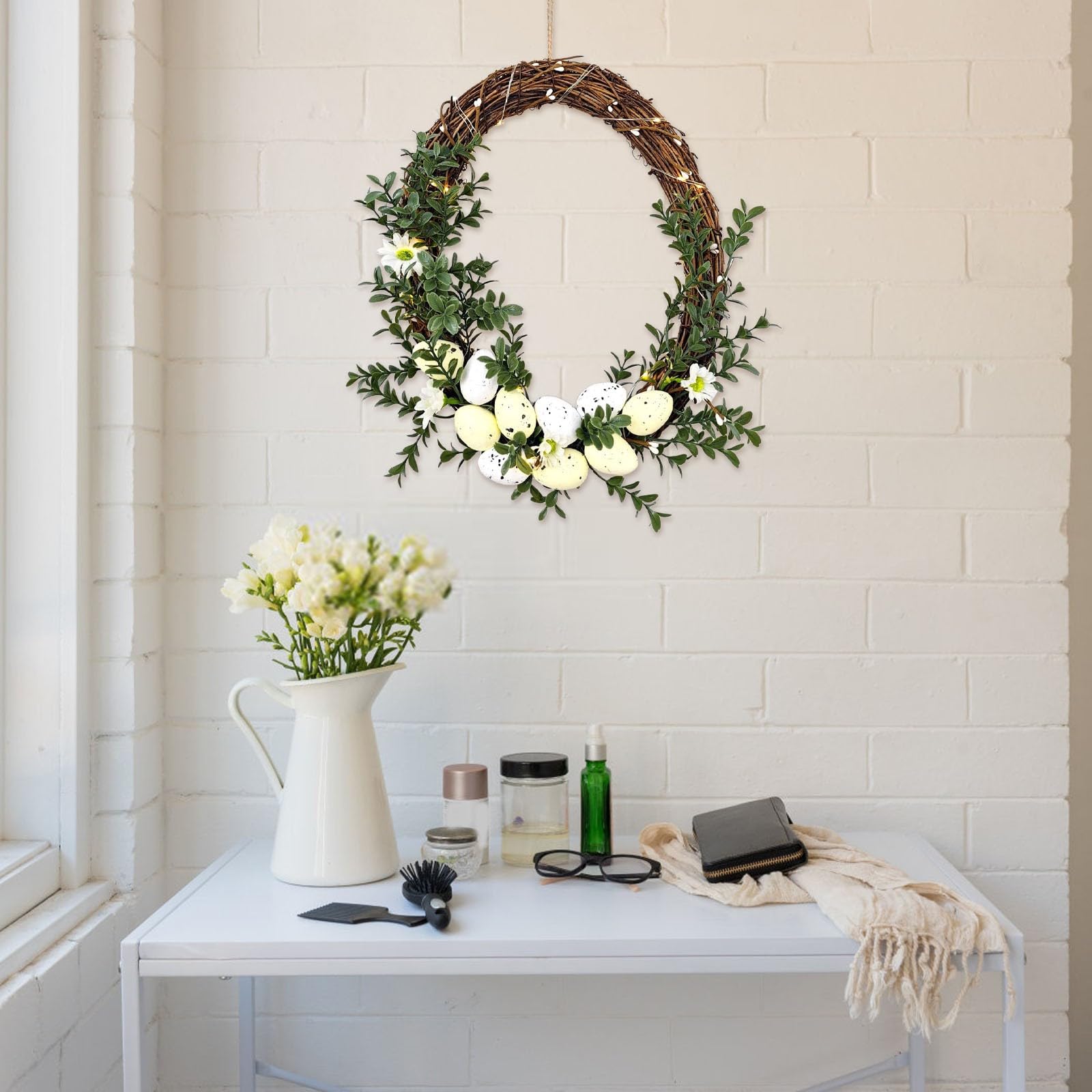 Ghirlanda Decorativa, Ghirlanda Pasquale, Ghirlanda Primaverile Extra Large, Ghirlanda Fiori, Decorazione Appendere alla Porta, Combinazione Legno Naturale e Fiori Che Danno Una Sensazione