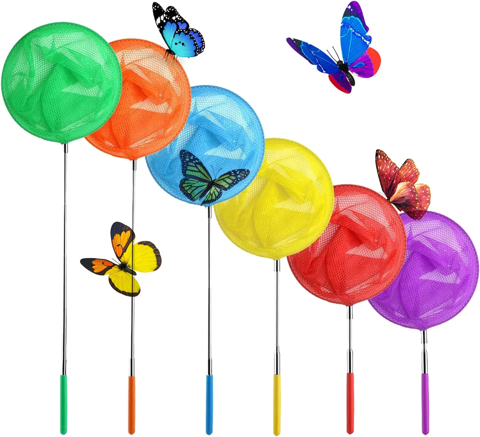 Butterfly Nets,6 Pack Kids Telescopic Butterfly Fishing Nets,Great for Catching Insect Net,Colorful Fishing Toy for Kids Extendable 34" Inch