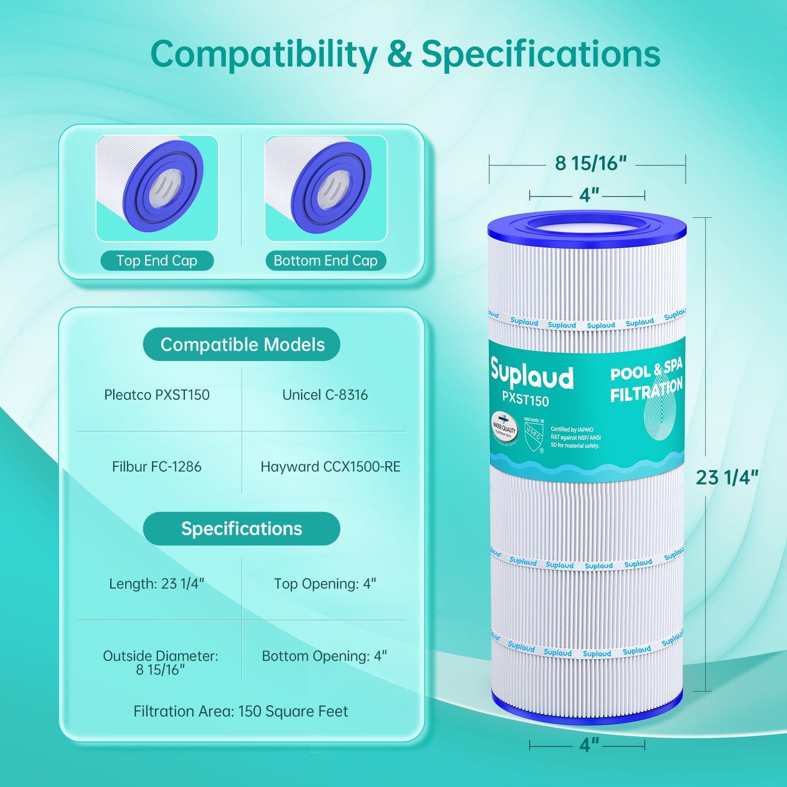 Suplaud Pool Filter Cartridge PXST150 Replacement for Hayward X