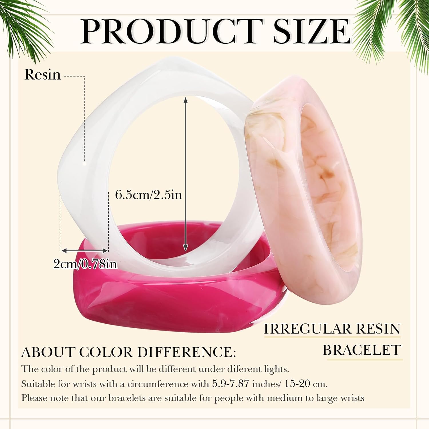 Landical 3 Pcs Colorful Square Acrylic Resin Bangle Bracelet Wide Geometric Irregular Wristbands Women - Image 2