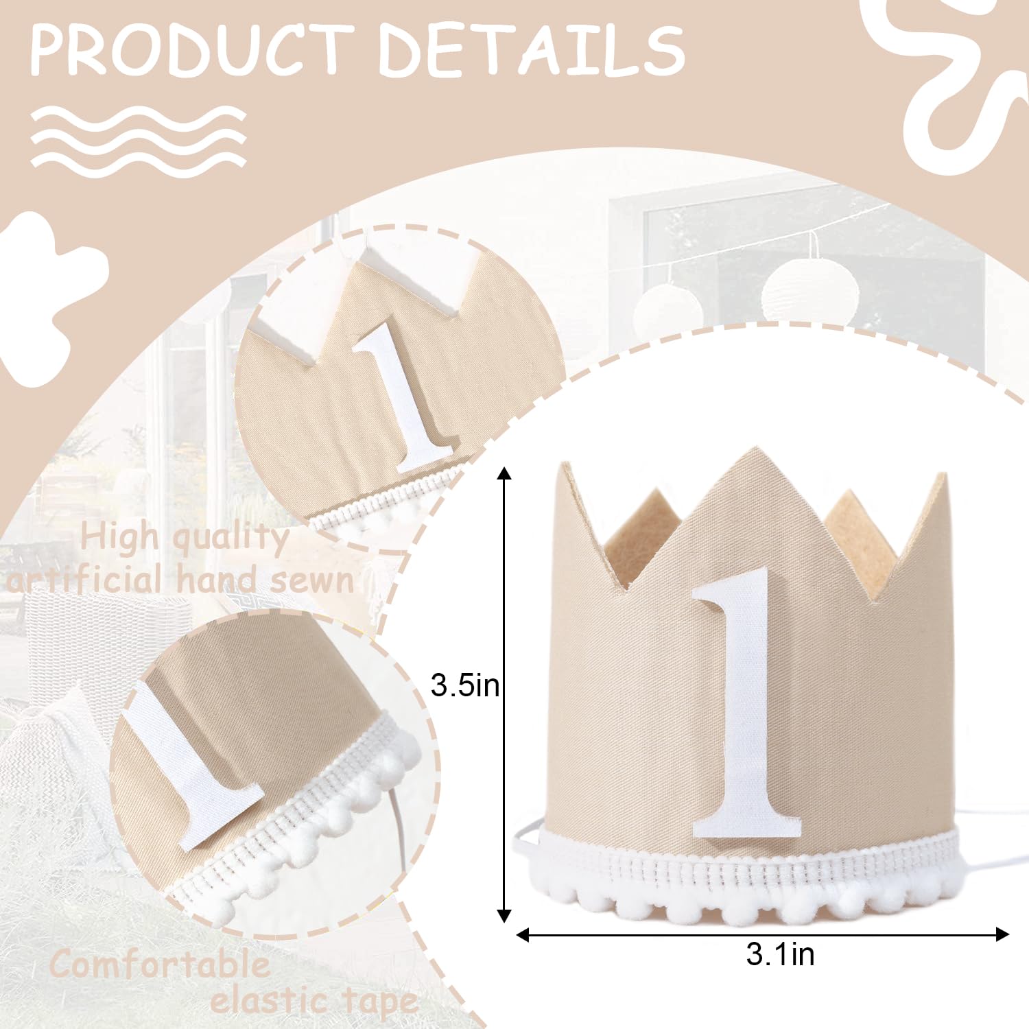 WAOUH 1st Birthday Crown for Party Decor - First Birthday Hat for Baby Boys or Baby Girls,Baby Showers Party Photo Props Surprise (Brown)