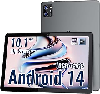 DigiLand 10.1인치 HD 터치스크린 전자 태블릿, 안드로이드 14, 옥타 코어 프로세서, 10GB RAM + 64GB ROM, 듀얼 카메라, 6000mAh 배터리, 사무실 및 공부에 이상적 (그레이)