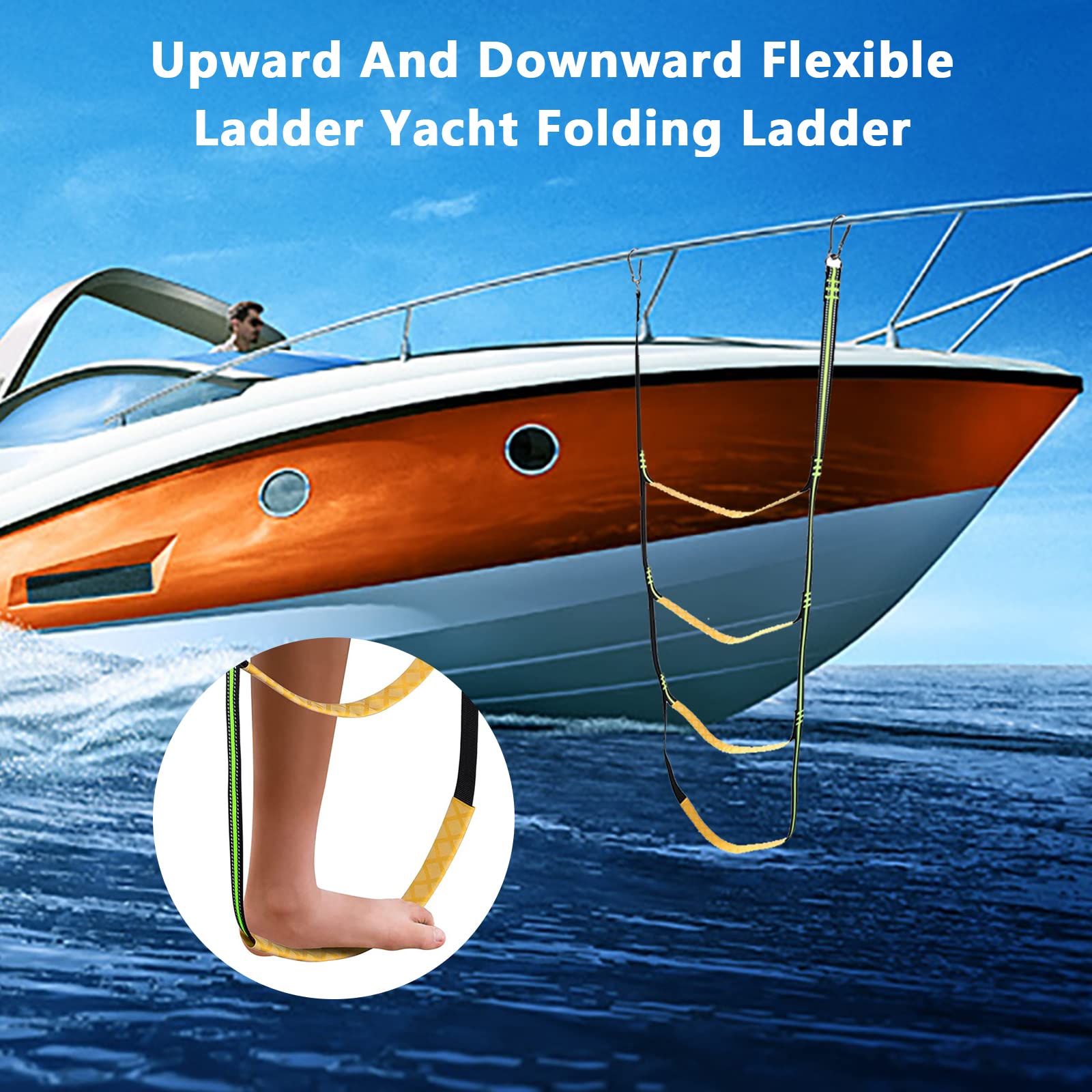 Échelle de Bateau à 4 Marches en Corde Marine - Pliable et Amovible pour Kayak et Bateau Gonflable