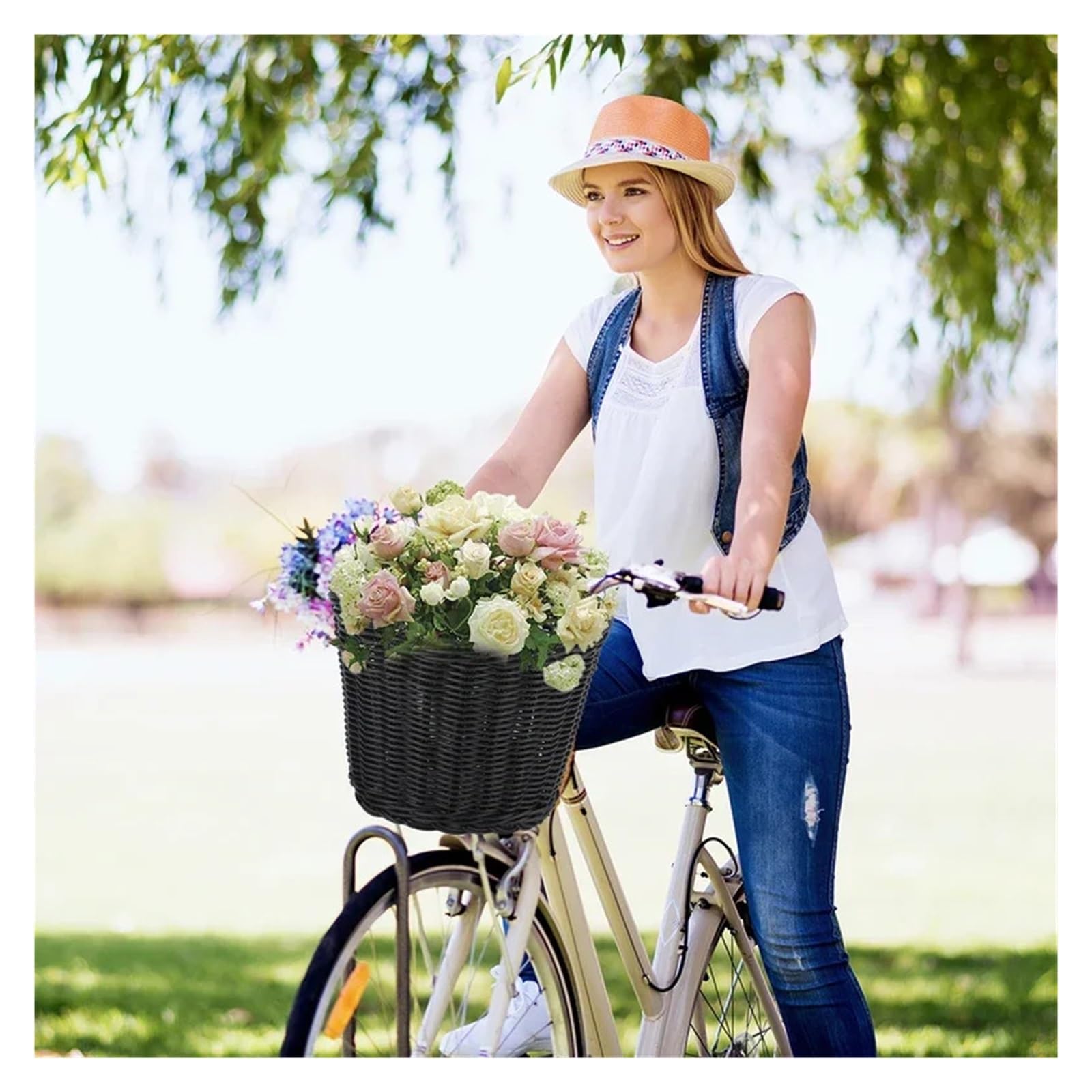 Cesta para Bicicleta Cesta de Bicicleta con Manillar Delantero, Cesta Tradicional multifunción, Impermeable, Tejida a Mano, for