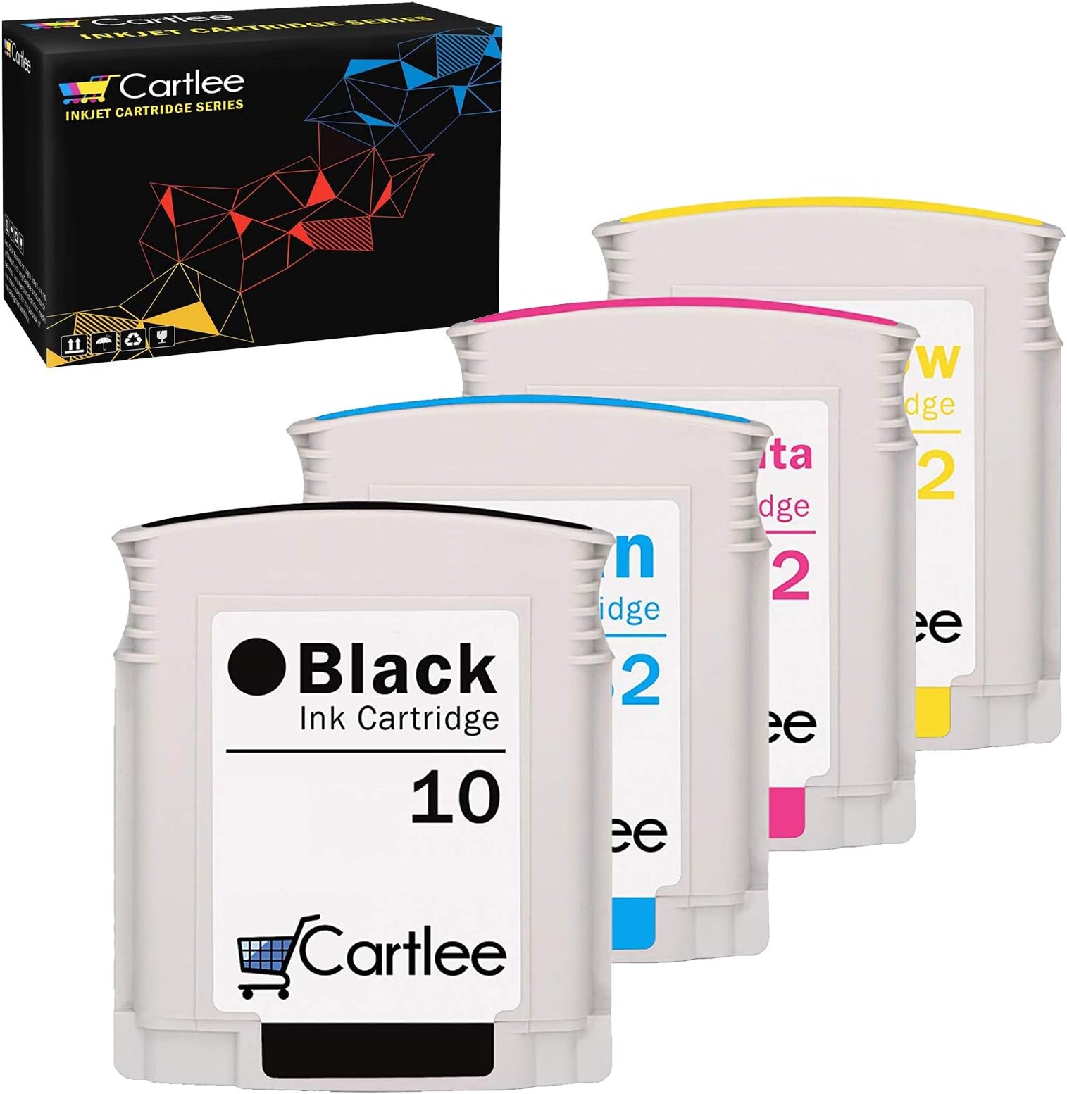 Cartlee Set of 4 Remanufactured 82 10 High Yield Ink Cartridges for Designjet 100 Designjet 500 Designjet 800 Printer Models (1 Black, 1 Cyan, 1 Magenta, 1 Yellow)