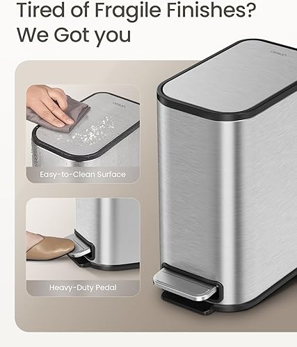 Miniatura 19 de Cesun Cubo de basura pequeño para baño con tapa, cierre suave, pedal escalonado, cubo de basura de acero inoxidable de 5 litros/1.3 galones con cubo