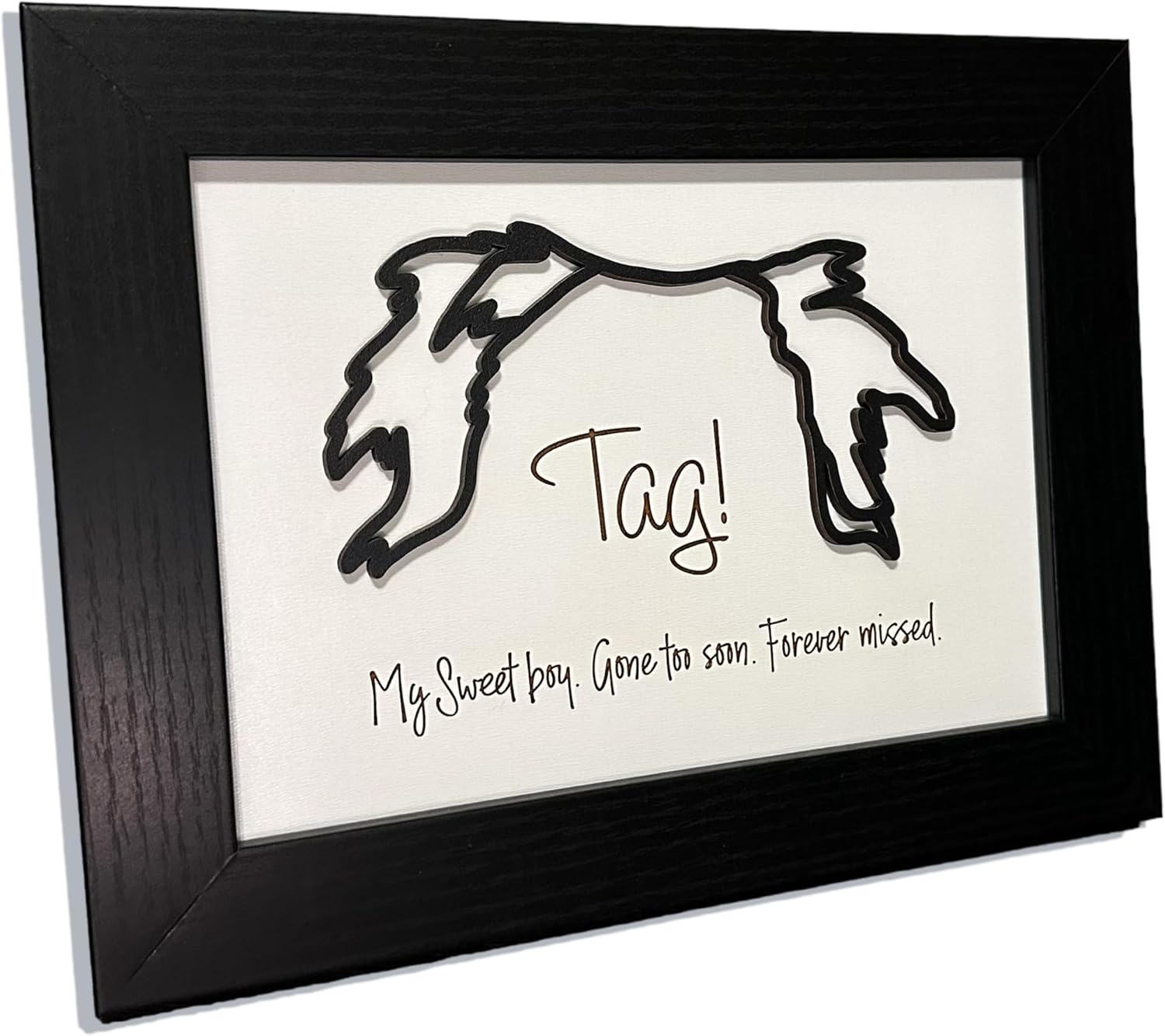 Framed Dog Ears Memorial Gift, Custom Portrait Pet Art, Personalized Line Drawing with Name and Message (Black)