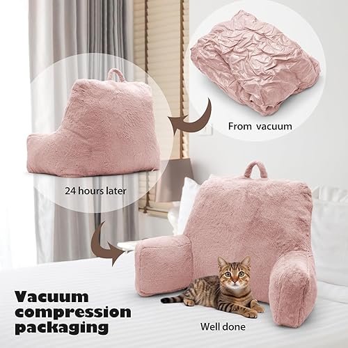 Miniatura 5 de Almohada de lectura grande, almohada de respaldo con brazos, soporte de espalda para sentarse en la cama, sofá para descansar en la cama, rosa