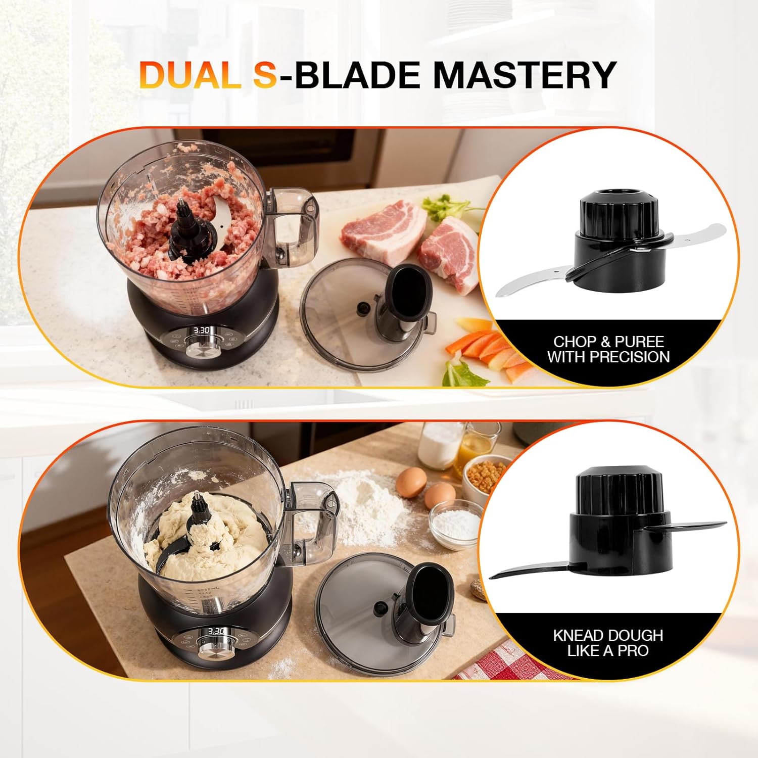 Smart Food Processor, Electric Food Chopper Slicer with French-Fry Slicing Shredding Chopping Kneading Cutter, For Meat, Vegetable, Fries, Cheese, Meat & Veggie Prep, Puree