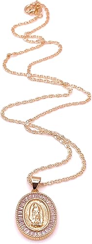 Vista 2 de LESLIE BOULES Guadalupe - Collar con colgante de diamantes de imitación para mujer, cadena chapada en oro de 18 quilates, joyería religiosa, Latón