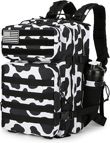 Mochila táctica de 25 litros impermeable militar para hombres y mujeres, paquete de asalto, mochila de viaje con velcro pequeño, Estampado de vaca,