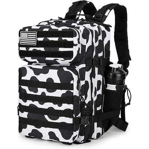 25L Tactical Backpack Military Tactical Backpack for Men and Women Small Assault Pack Outdoor Travel Hiking Camping Rucksack with Molle Webbing (Cow Print)