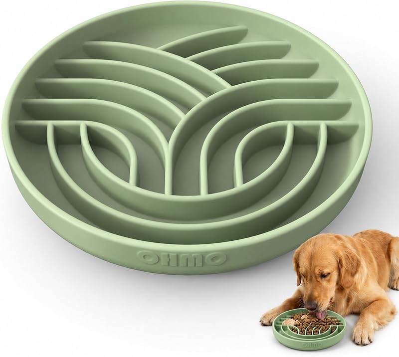 Comedouro Lento para Cães OHMO com Tapete de Lamber em Silicone, Tree of Life, Verde Sálvia, 20 x 20 x 3,5 cm