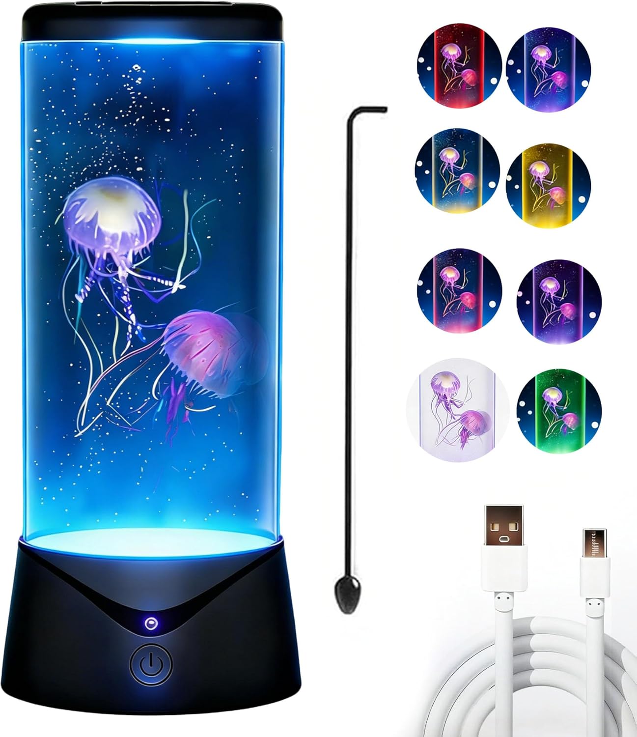 Jellyfish Lamp with 9 Color Changing 2 Mode Portabe Jelly Fish Night Light Tank LED Mood Lamp Home Decor for Room Office Night Light Liquid Motion Lamps Ideal Gift for Kids Women Men