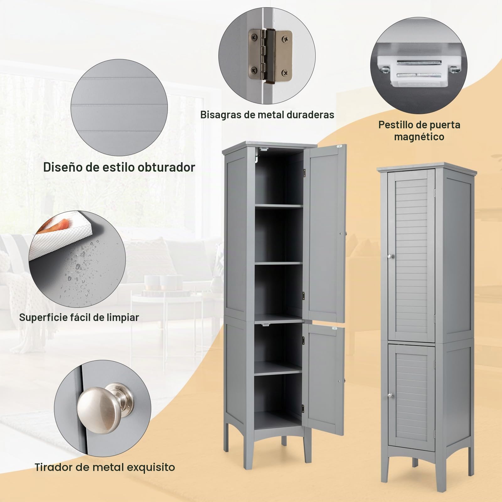 GOPLUS - Mueble para cuarto de baño, mueble de almacenamiento delgado con 5 estantes, dispositivo antivuelco, columna de baño sut pies, estilo moderno, 38 x 38 x 160 cm (gris)
