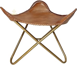 Handmade Leather Furniture Ottoman – Iron Leg Leather Butterfly Chair St...