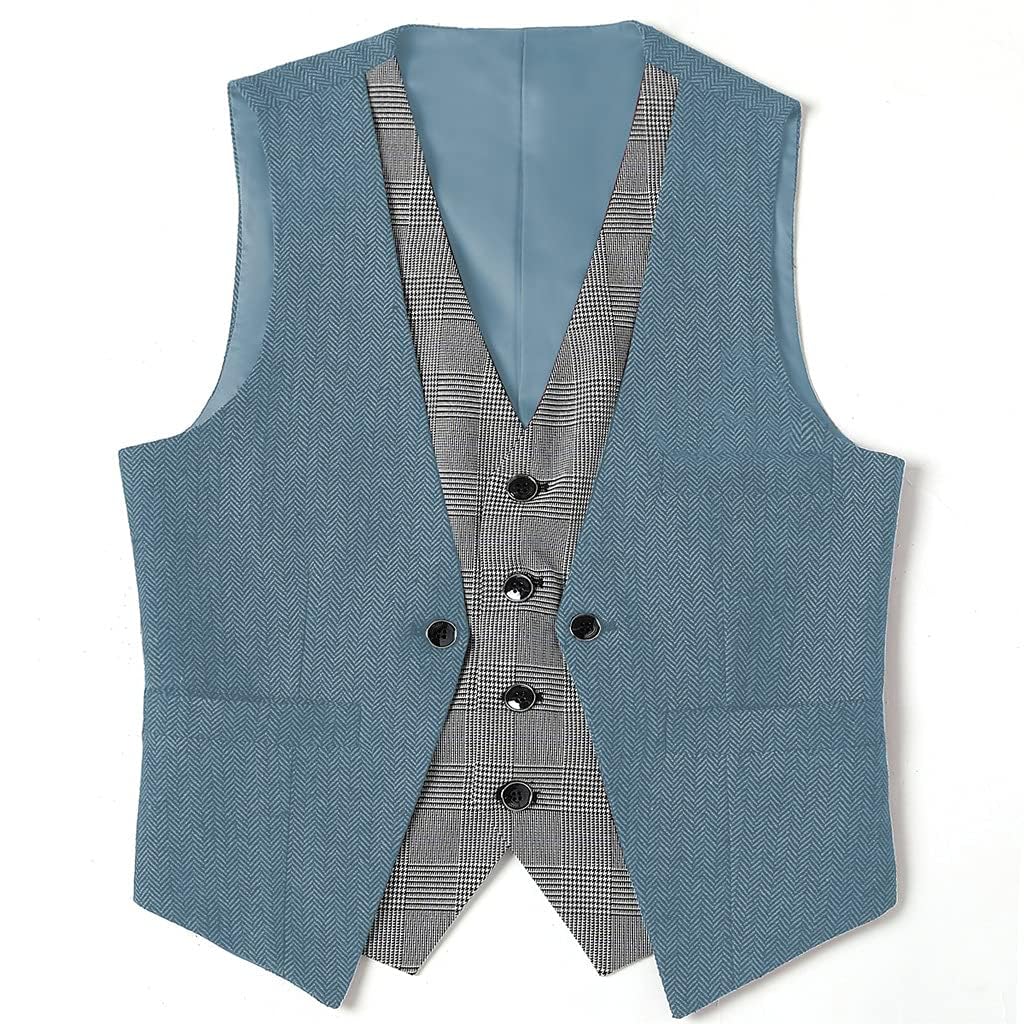 Hombre Herringbone y Houndstooth traje chaleco botón de pecho único Smoxedos chaleco boda diario