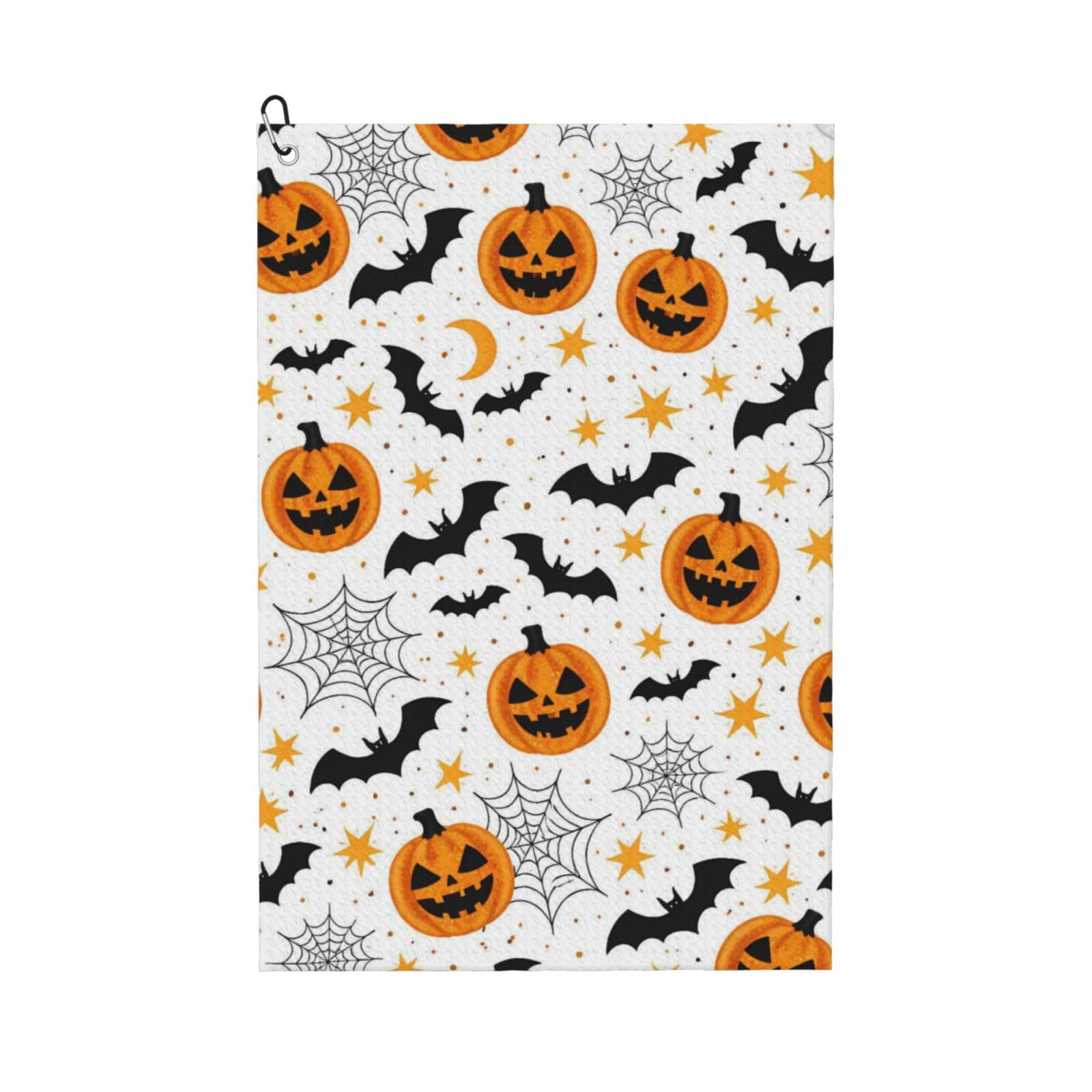 Oudrspo Pumpkin Cobweb & Bat Halloween Print Multi-Functional Golf Towel | Absorbent Quick Drying 16x24in